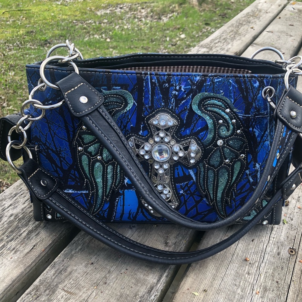 Western Style Blue and Black Shoulder Bag